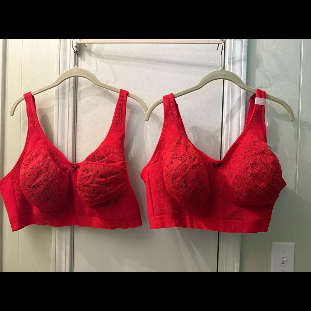 Two Lane Bryant Cacique RED Lace Bras 48DDD.